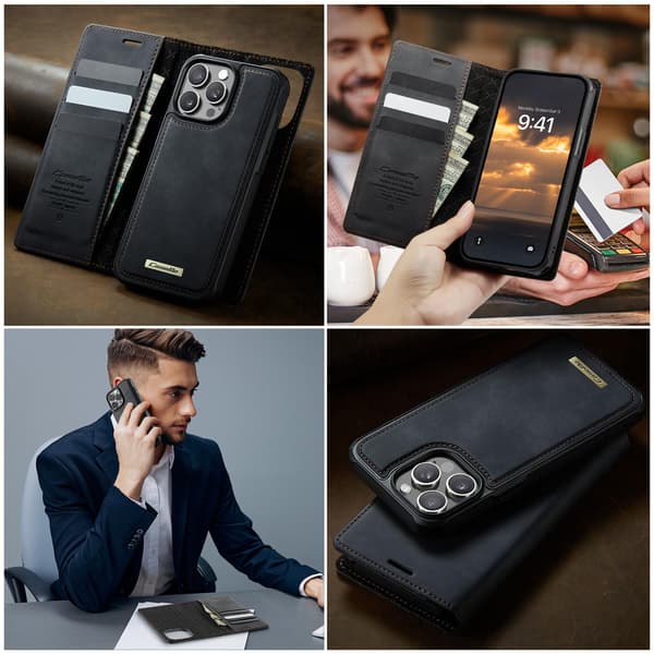 CASEME Til iPhone 15 Pro Lommebokdeksel Magnetisk Avtakbar RFID Beskyttelse - Svart Black
