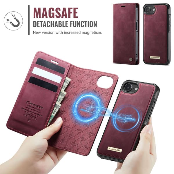 CASEME Til iPhone 17e / 16e  Lommebokdeksel Magnetisk Avtakbar RFID Beskyttelse Red