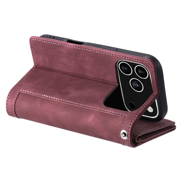 Til iPhone 17 Pro  Etui med Lynlåslomme og 9 Kortlommer Red