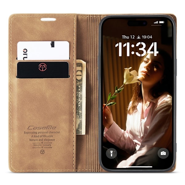 CASEME Retro Wallet Case for iPhone 16 Brown