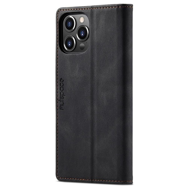 AUTSPACE A01 Retro tegnebog taske til iPhone 13 Pro - sort Black