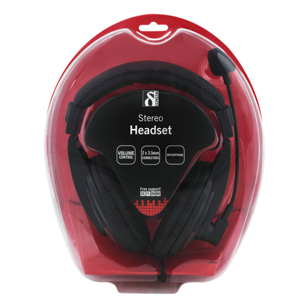 DELTACO headset, sluten, volymkontroll på kabeln, 2x3,5mm, 2m Svart