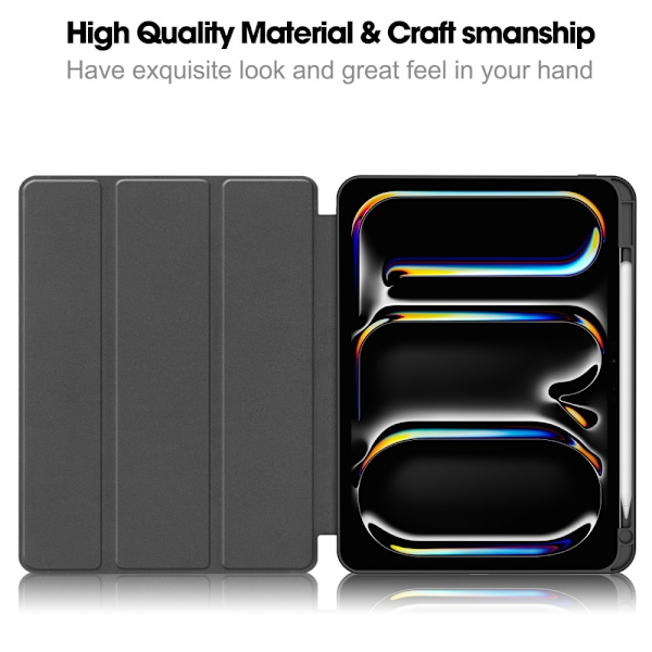 Til iPad Pro 11 (2024) Etui Tre-fold Stativ Tablet Cover med Pen Holder - Sort Black