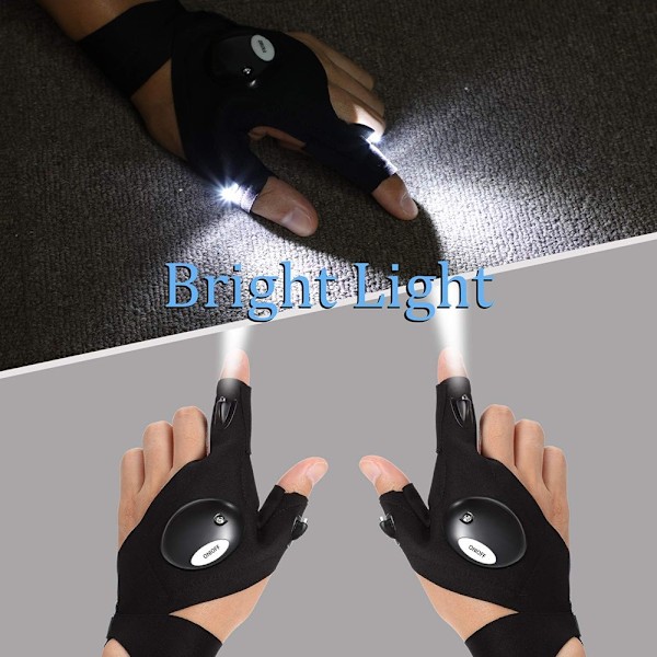 1 pari vasen + oikea yökalastus LED taskulamppu mitt Glove Black