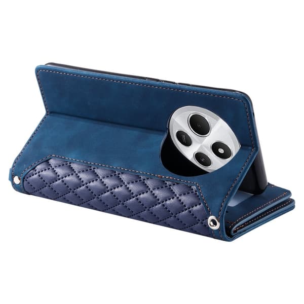 För Xiaomi Redmi 14C Zipper Wallet Case Rhombus Stitching Line Telefonfodral Blå