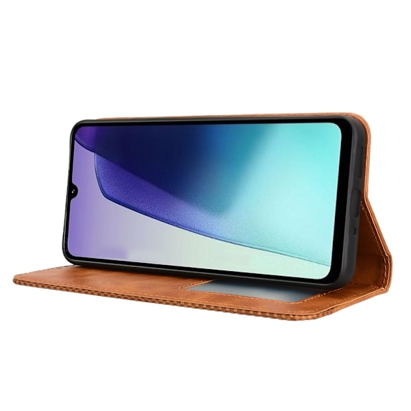 Etui med lommebok og stativ for Xiaomi Redmi 14C, Retro-design Brown