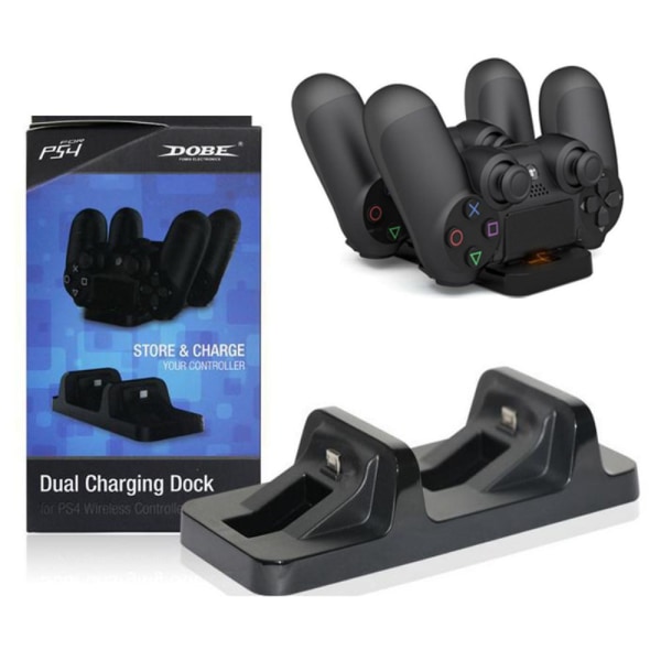 DOBE Dual Charging Dock Station til PS4 trådløse controllere Black