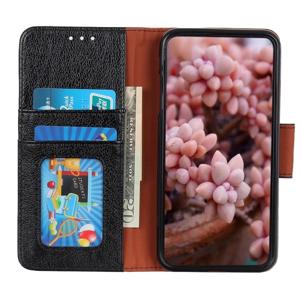 Kuvioitu jaettu lompakkokotelo Xiaomi Redmi Note 9 Prolle - Must Black