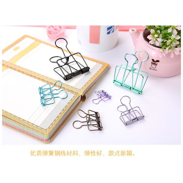3 Pcs Hollow Metal Binder Clips Home Office Paper Holder Small - Mixed Colours Gold