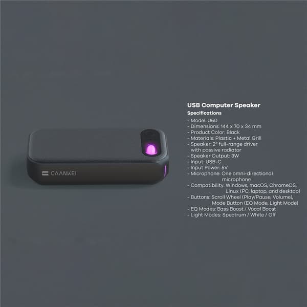 Konferencehøjttaler RGB-lys USB-C kablet computerhøjttaler med mikrofon Black