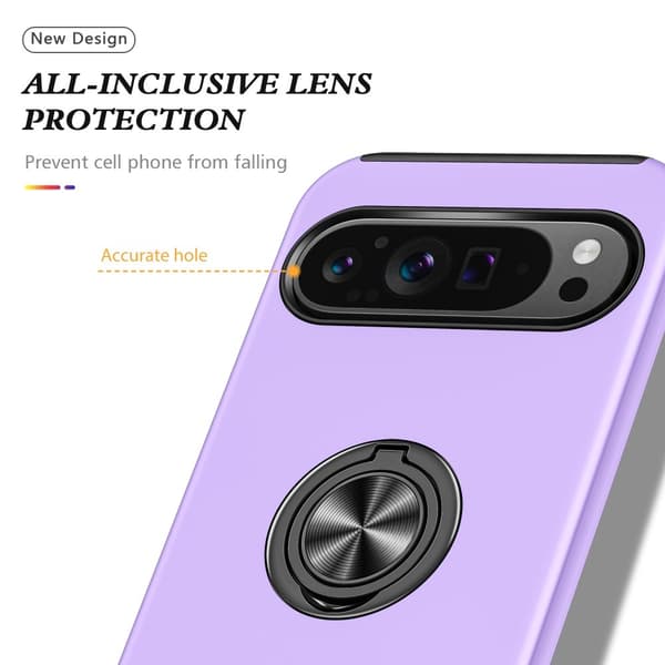 Til Google Pixel 9 / Pixel 9 Pro Fingerring Kickstand Hybrid Taske Purple