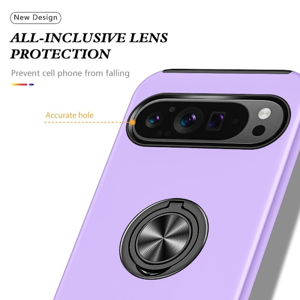 Till Pixel 9 / Pixel 9 Pro Hybrid skal med Finger Ring - Lila Lila