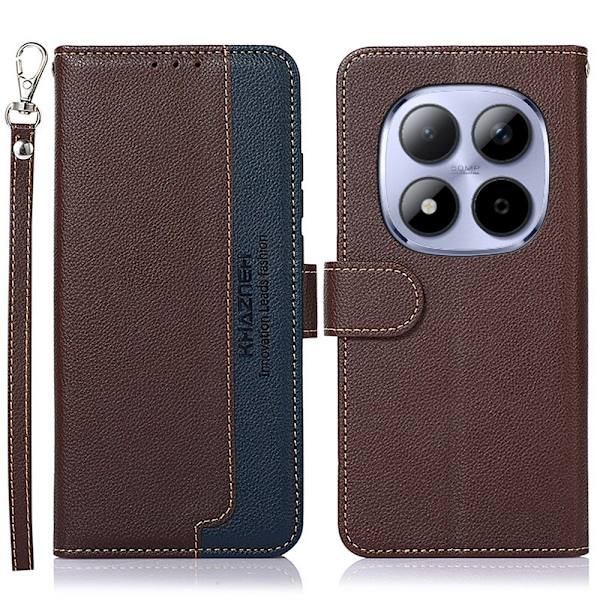 KHAZNEH Til Xiaomi Redmi Note 15 Pro Etui RFID-blokkerende telefonlærfutteral Brown