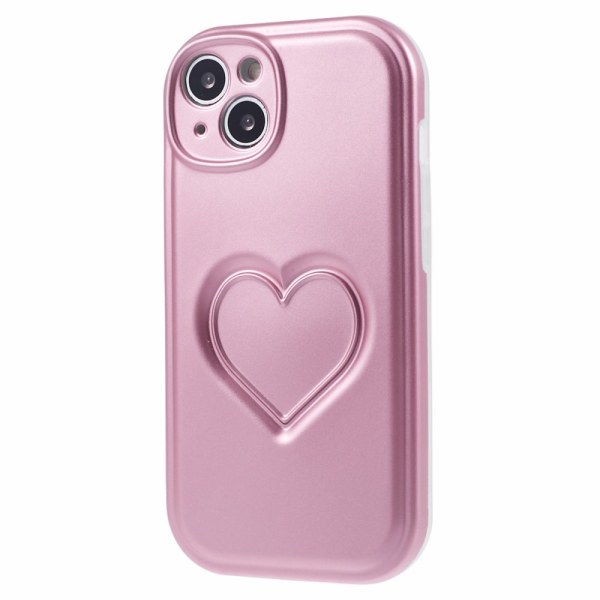 För iPhone 15 Skal Fodral 3D Love Heart TPU telefonskal - Rosa Rosa