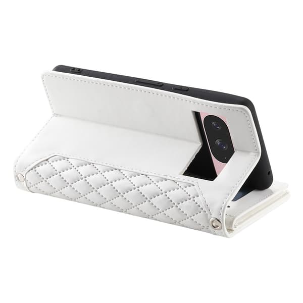 Til Google Pixel 10 Pro / 10 / 9 Pro / 9 Zipper Wallet Case Rhombus Telefoncover White