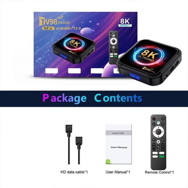 RK3528 TV-boksi 4+32 Gt Android 8K Ultra HD, 5G Wi-Fi, Bluetooth, mediasoitin Black