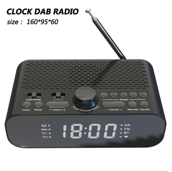 LED-skärm Digital väckarklocka Bluetooth-högtalare FM/DAB-radio Black