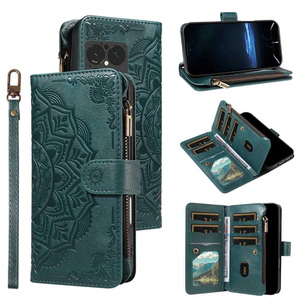 Lommebokdeksel med Mandala-mønster og Håndleddsstropp til Sony Xperia 1 VIII Green