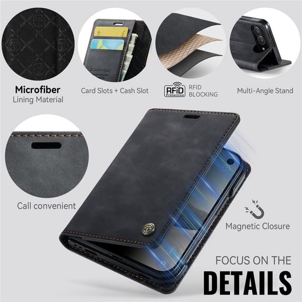 CASEME Telefonpungcover med kalveskindstekstur til iPhone Duo Black