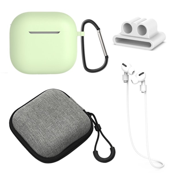 For AirPods 4 5 stk Tilbehør Veske Oppbevaringsboks Halsstropp Hodetelefonholder Nøkkelring - Matcha Green