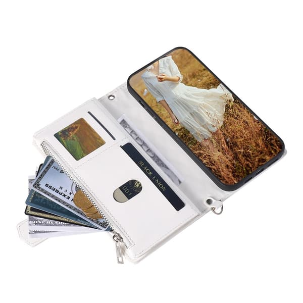 Google Pixel 10 Pro XL Zipper Wallet Case Rhombus Stitching Line Puhelinsuojus White