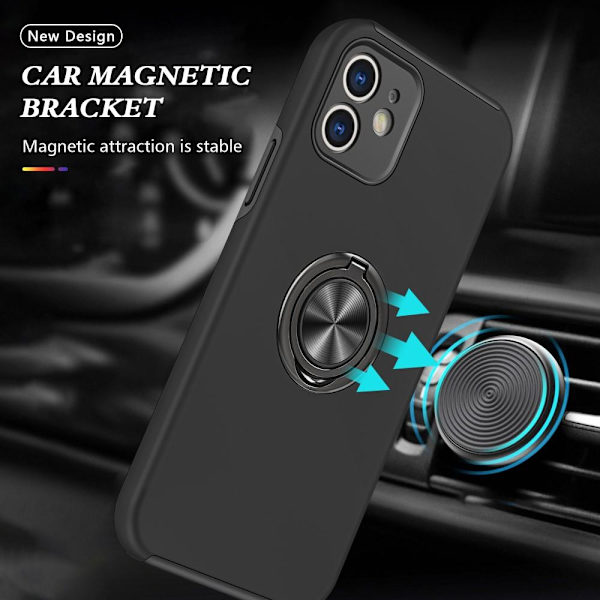 iPhone 12 Fingerring Kickstand Hybrid Taske Black