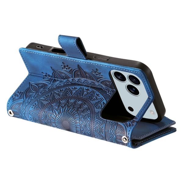 Lommeboketui kompatibelt med iPhone 17 Pro Max deksel etui mandala blomstermønster Blue