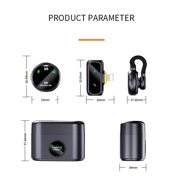 Lavalier-mikrofon opladningsetui USB-C lav latenstid 2 mikrofoner + 1 modtager Black