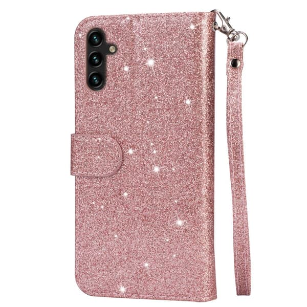 För Samsung Galaxy A56 5G Ställbart Glitterfodral med Dragkedjeficka - Rose Gold Rosa guld