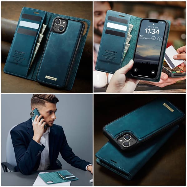 CASEME Til iPhone 15 Lommebokdeksel Magnetisk Avtakbar RFID Beskyttelse Blue