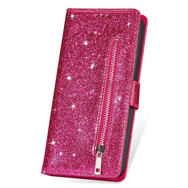 För Samsung Galaxy S25 Ultra Ställbart Glitterfodral med Dragkedjeficka Rosa