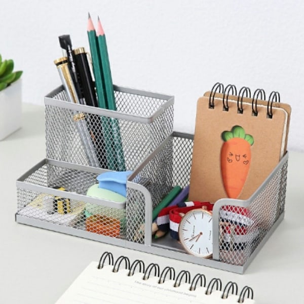 3 rum Metal Skrivebord Organizer Pen Holder Organizer Opbevaringsskuffe Black
