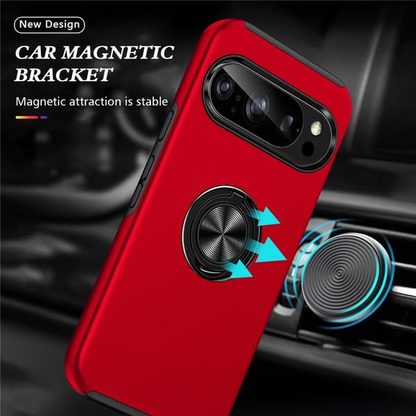 Til Google Pixel 10 Pro / Pixel 10 SkalFingerring Kickstand Hybrid Taske - Rød Red