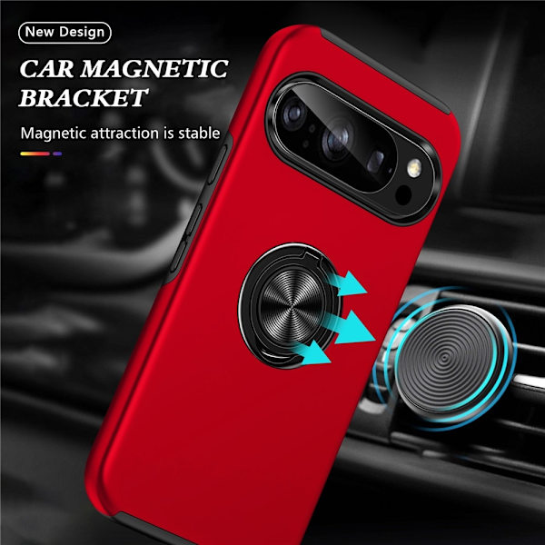Til Pixel 10 Pro / Pixel 10 Deksel Hybriddeksel med Finger Ring - Rød Red