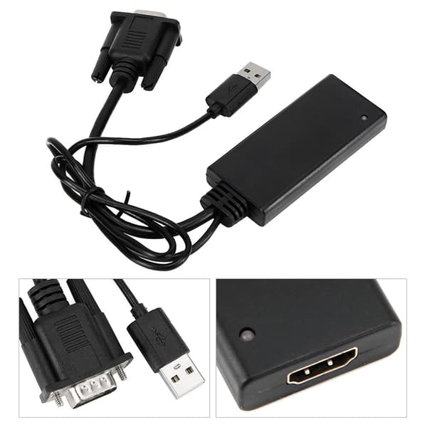 VGA + USB till HD-konverterare HD-videoadapter med ljud USB-strömförsörjning Svart