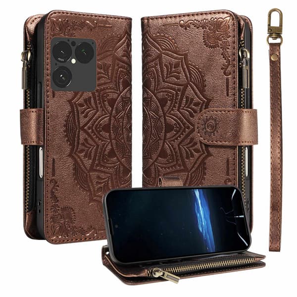 Mandala-præget Pungcover med Håndledsrem til Sony Xperia 1 VIII Brown