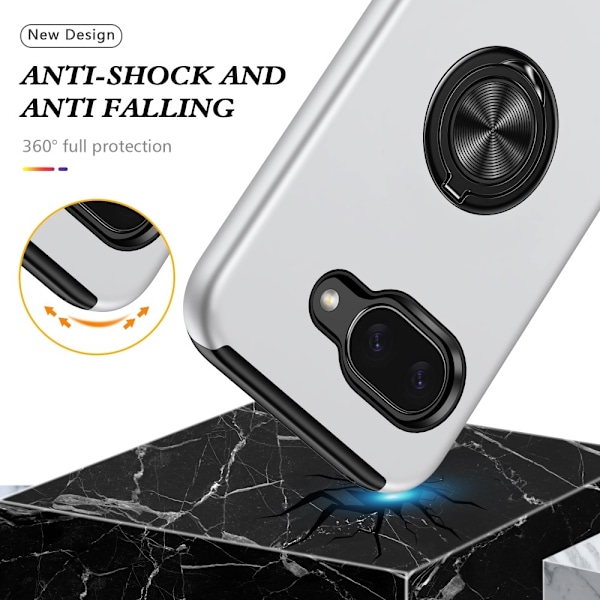 Til Google Pixel 9A Fingerring Kickstand Hybrid Taske Silver