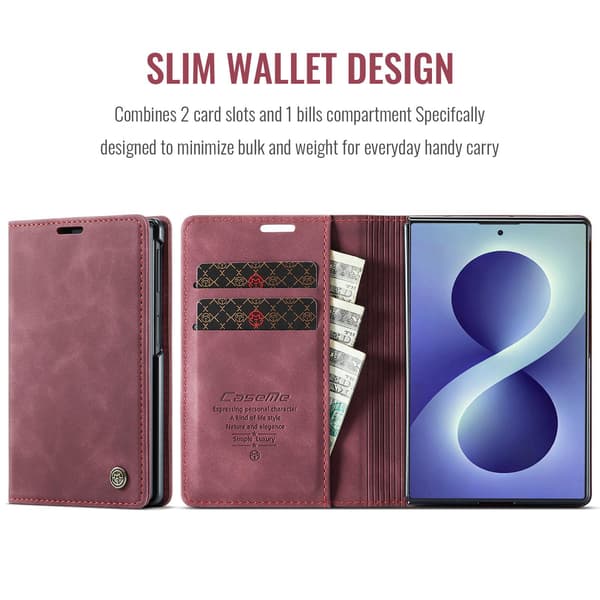CASEME Telefonplånboksfodral med stöd till Samsung Galaxy Z Fold8 Röd