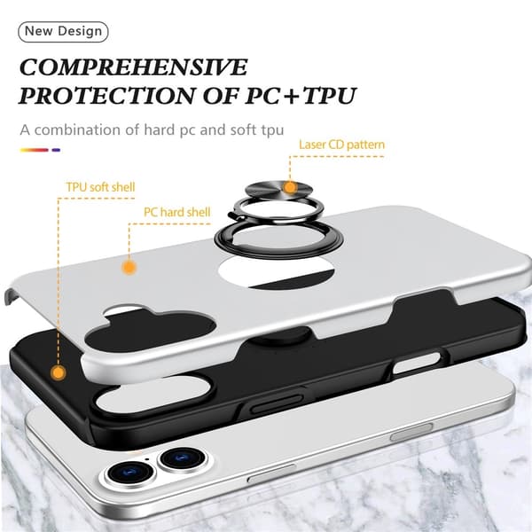 For iPhone 17 Hybrid-deksel med Fingerring Silver