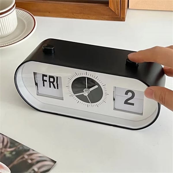 Manual Side Ur Rotation Skrivebord Vækkeur Kalender Ur Black