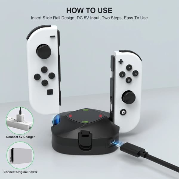 Kompatibel med Nintendo Switch + OLED Joy - Con - kontroller 4 - i - 1 laddningsstation Svart