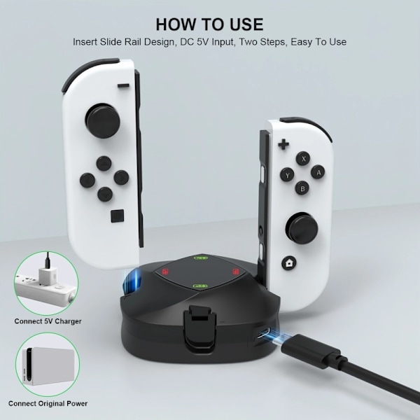 Yhteensopiva Nintendo Switch + OLED Joy-Con Controller 4-in-1 -latausaseman kanssa Black