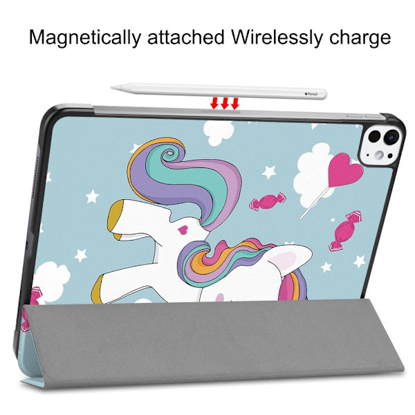 iPad Pro 11 (2024) Kotelo Auto Herää / Nuku Kolminkertainen Taittojalusta Tabletin Suoja - Unicorn Multicolor