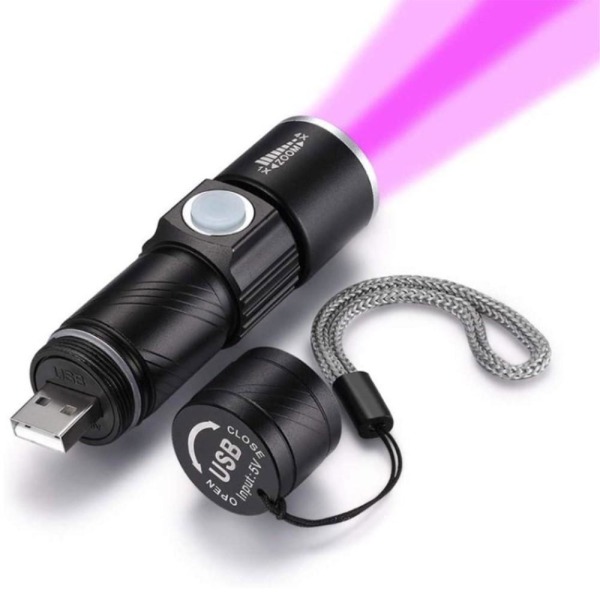 UV lommelygte USB genopladelig 395nm LED ultraviolet lysdetektor Black