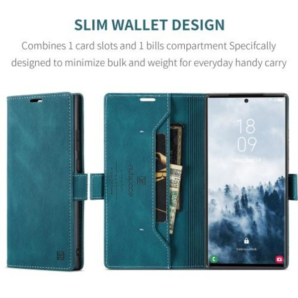 AUTSPACE A01 Retro tegnebog taske til Samsung Galaxy S23 Ultra - Blå Blue