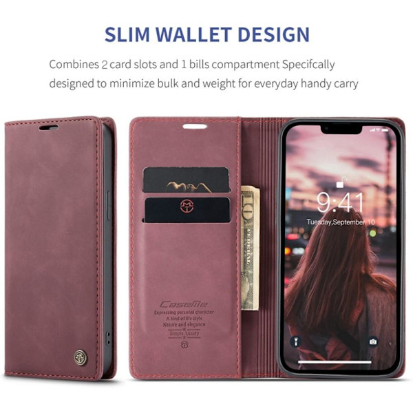 CASEME Retro lompakkokotelo iPhone 14 - Punainen Red