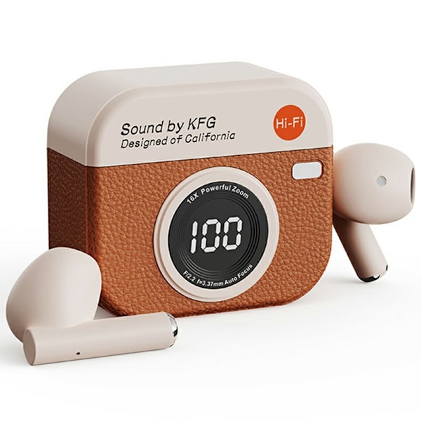 Retro Kameradesign Bluetooth hörlurar Brusreducering In-Ear Hörlurar - Brun Brun