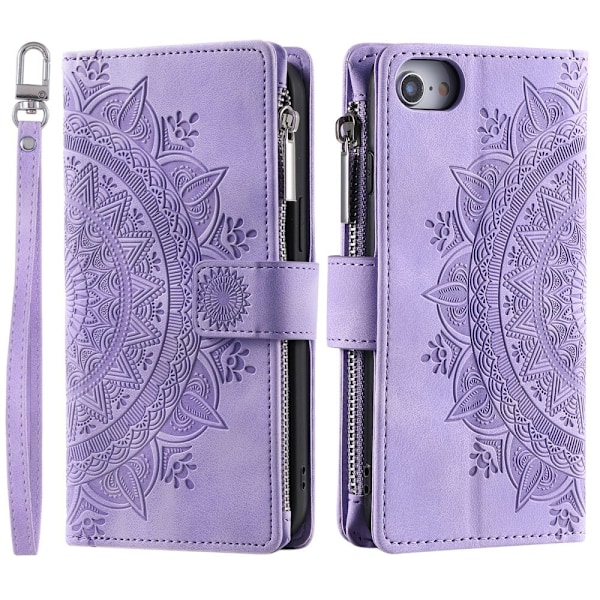 För iPhone 16e plånboksfodral Fodral Skal Mandala blommönster Lila