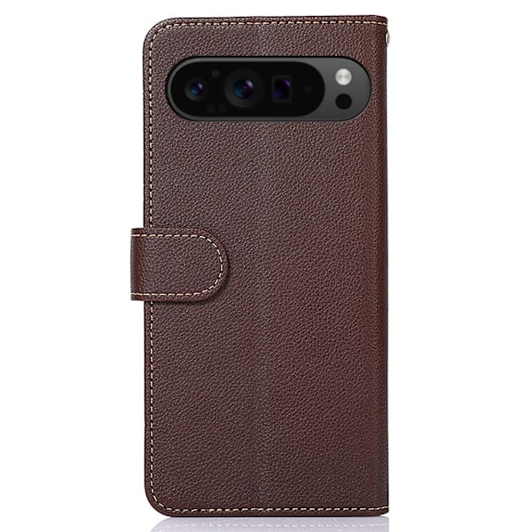 HAZNEH Google Pixel 9 / Pixel 9 Pro Lompakkokotelo Litchi-kuvio Puhelinkotelo Brown