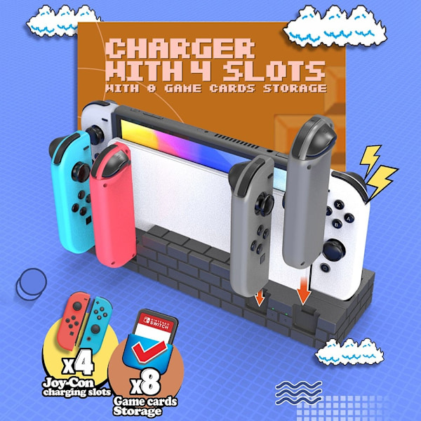 Kompatibel med Nintendo Switch OLED Joy-Con Controller Ladestasjon Red